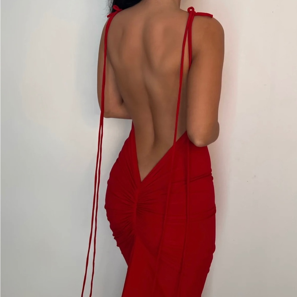 Red low back dress